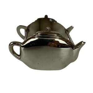 Chrome Metal Teapot Holder Caddy For Tea Bags or Sweetener Packets
